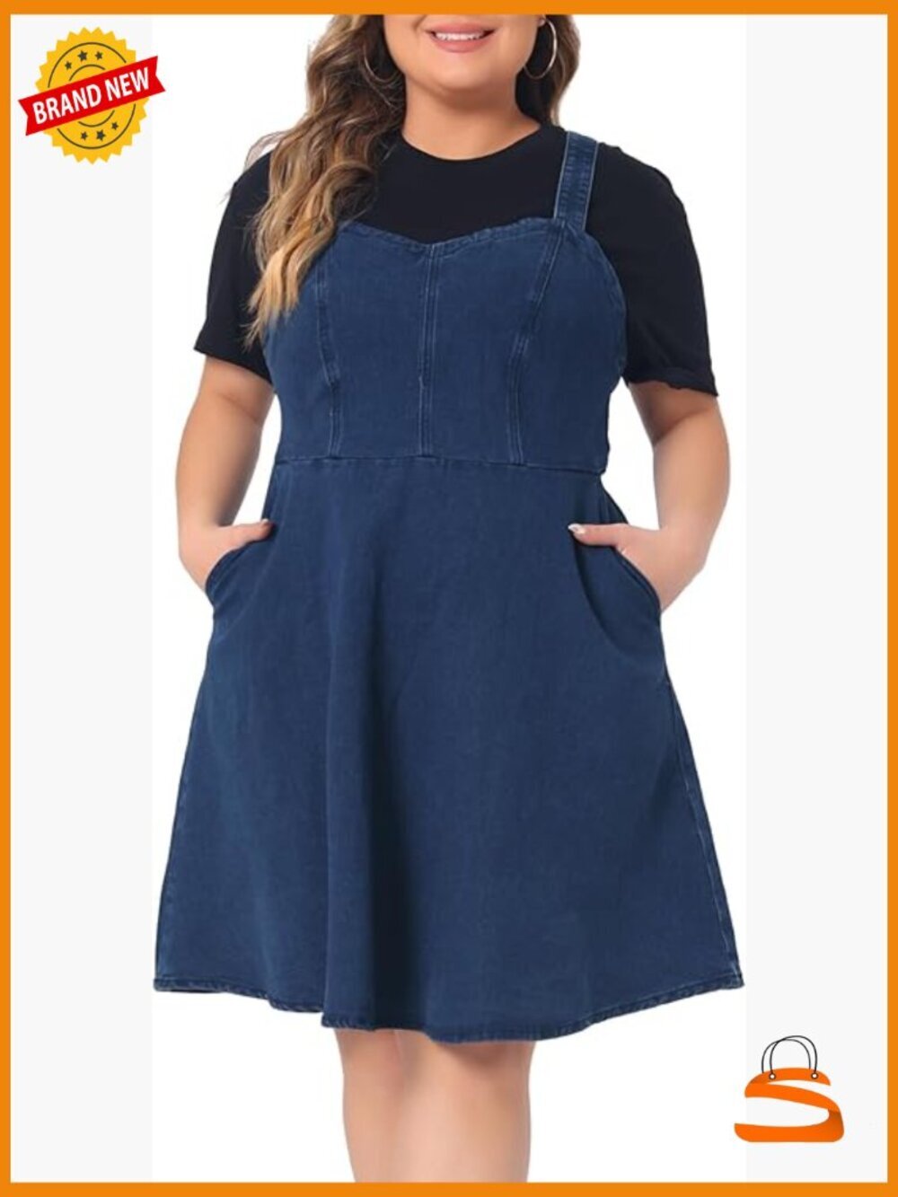 Plus Size Denim Overall Dress A-Line Adjustable Straps Pockets